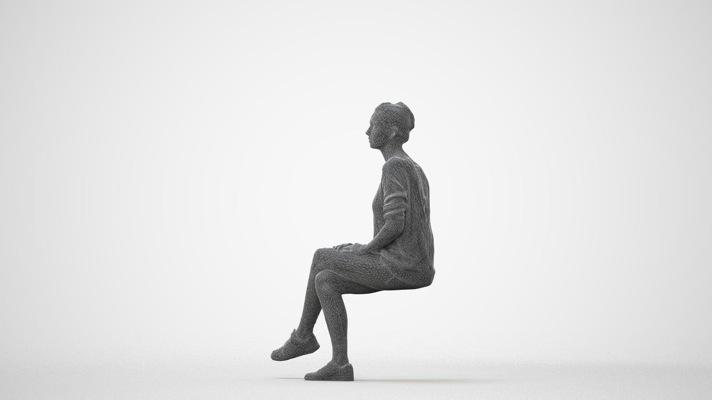 realistic 3D people woman casual sitting, render-ready for V-Ray and Corona, FBX OBJ, square thumbnail