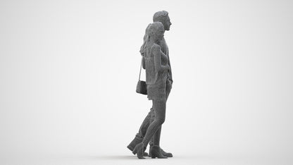 realistic 3D people woman casual couple, render-ready for V-Ray and Corona, FBX OBJ, wireframe side view