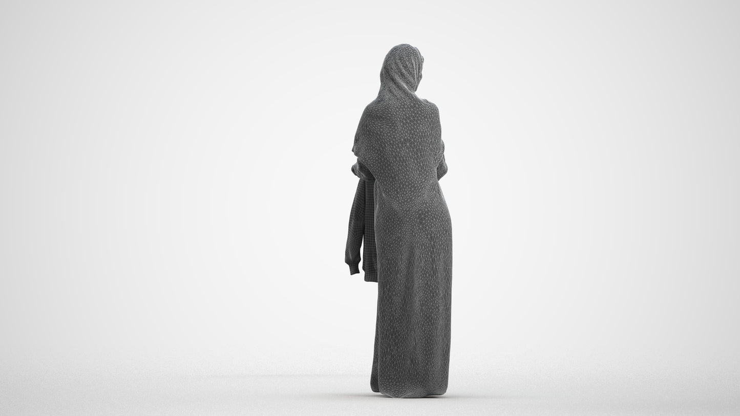 scanned 3D woman standing, photogrammetry people for Enscape and V-Ray, wireframe front view