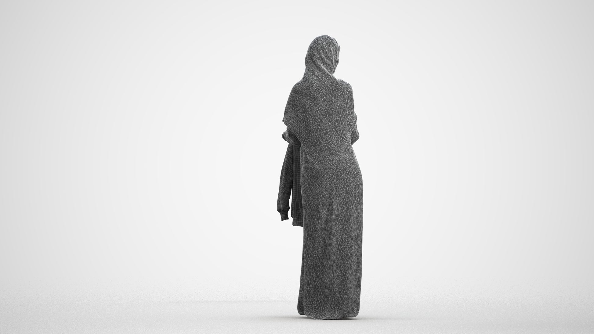 scanned 3D woman standing, photogrammetry people for Enscape and V-Ray, wireframe front view