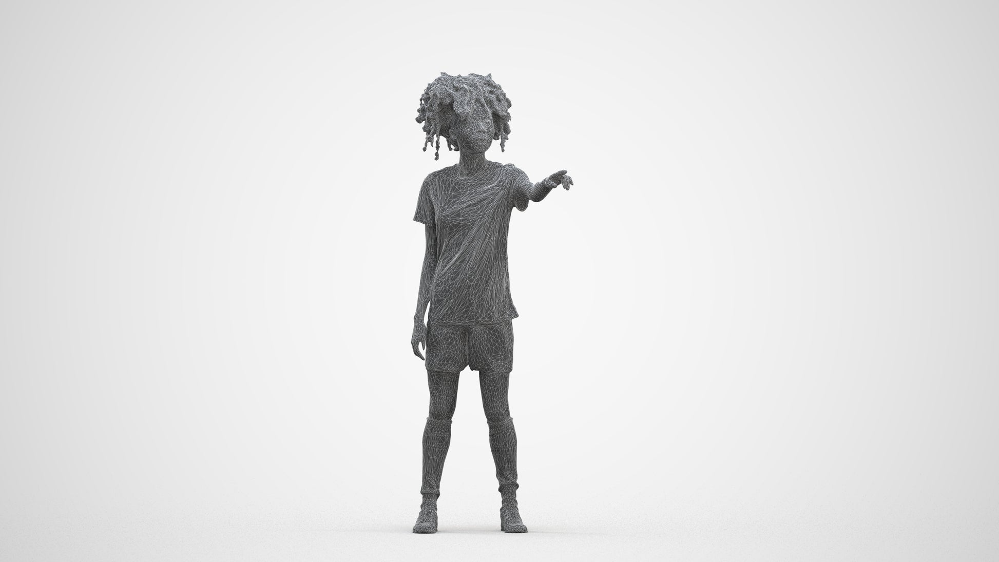 3D human model woman sport, photogrammetry scanned person for archviz, three-quarter front view render
