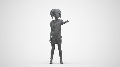 3D human model woman sport, photogrammetry scanned person for archviz, three-quarter front view render