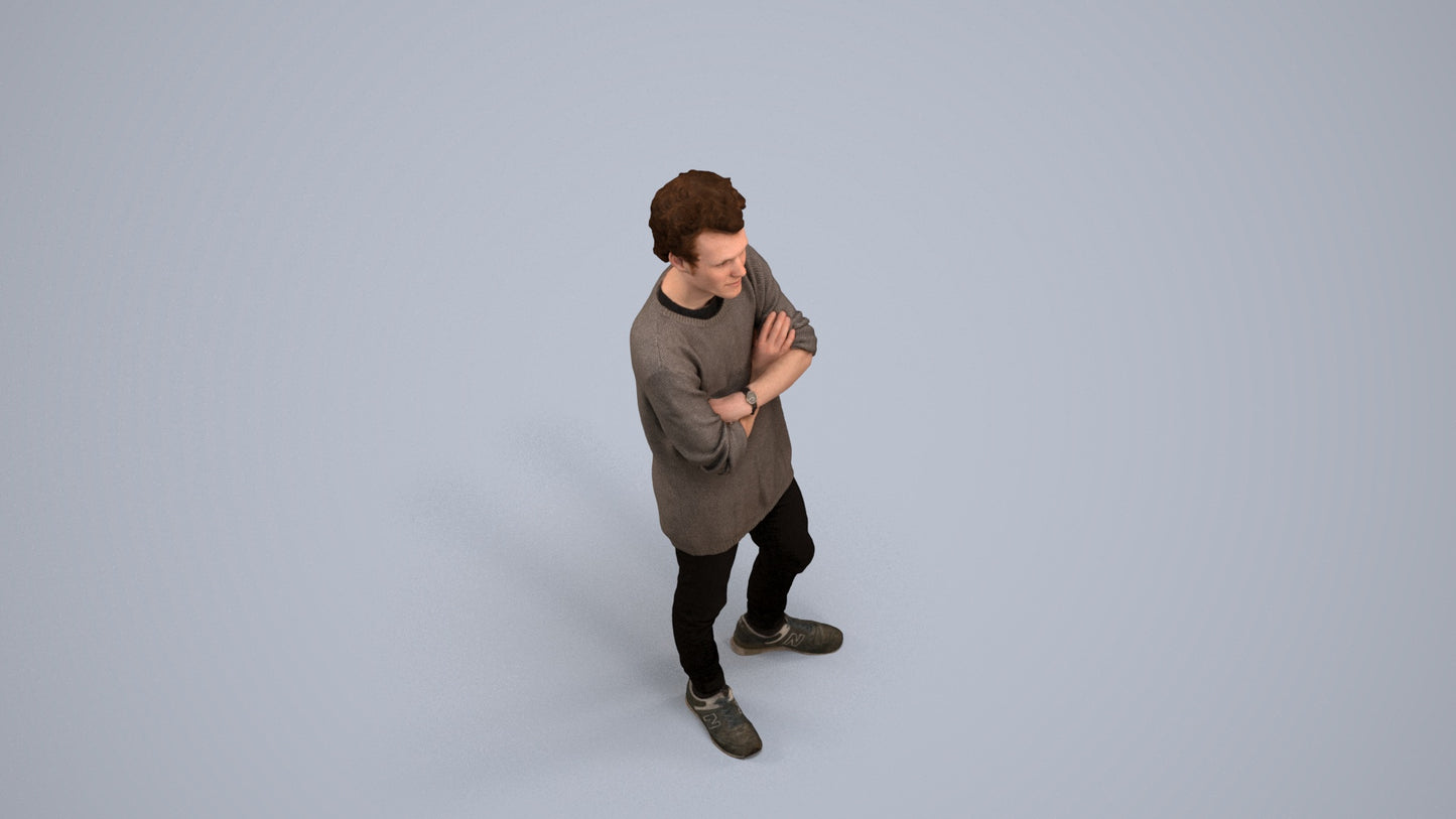 photogrammetry 3D man casual standing, realistic human model archviz FBX, back view render