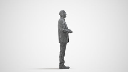 3D human model man business, photogrammetry scanned person for archviz, wireframe side view