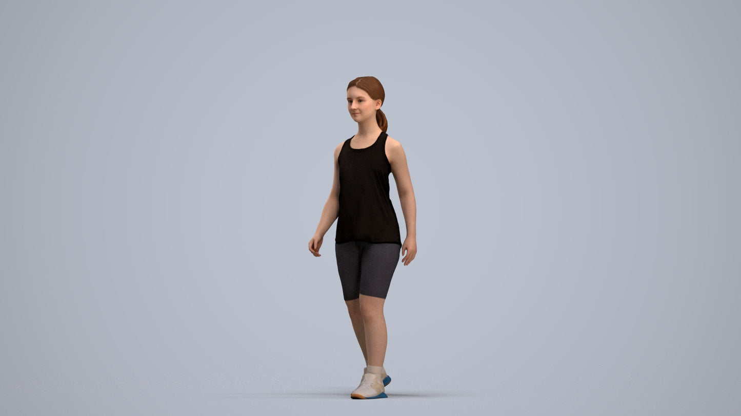 3D scanned girl walking sport, photorealistic archviz people for Enscape and SketchUp, standing pose render