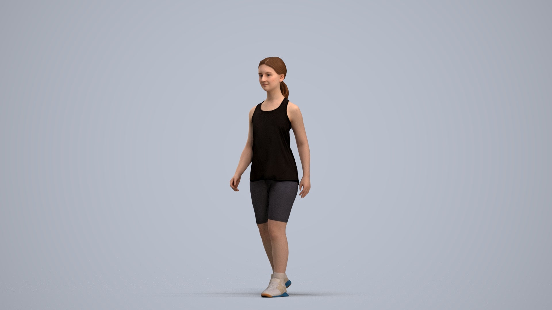3D scanned girl walking sport, photorealistic archviz people for Enscape and SketchUp, standing pose render