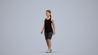 3D scanned girl walking sport, photorealistic archviz people for Enscape and SketchUp, standing pose render