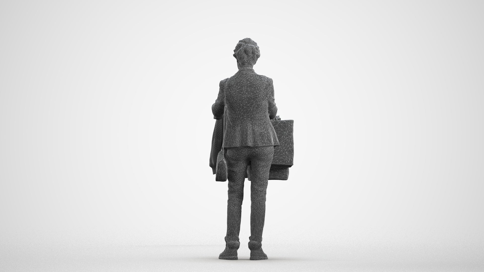photogrammetry 3D senior woman business shopping, realistic human model archviz FBX, wireframe front view