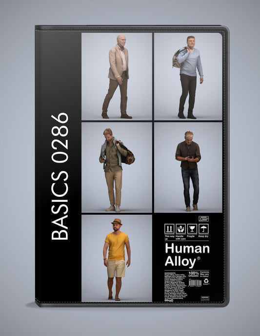 realistic 3D people walking set, 5 render-ready models for V-Ray and Corona