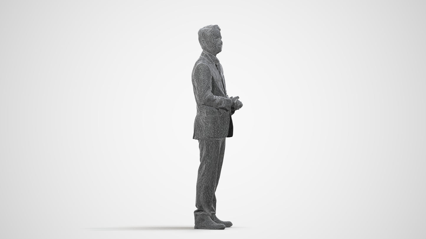 scanned 3D man business, photogrammetry people for Enscape and V-Ray, wireframe side view