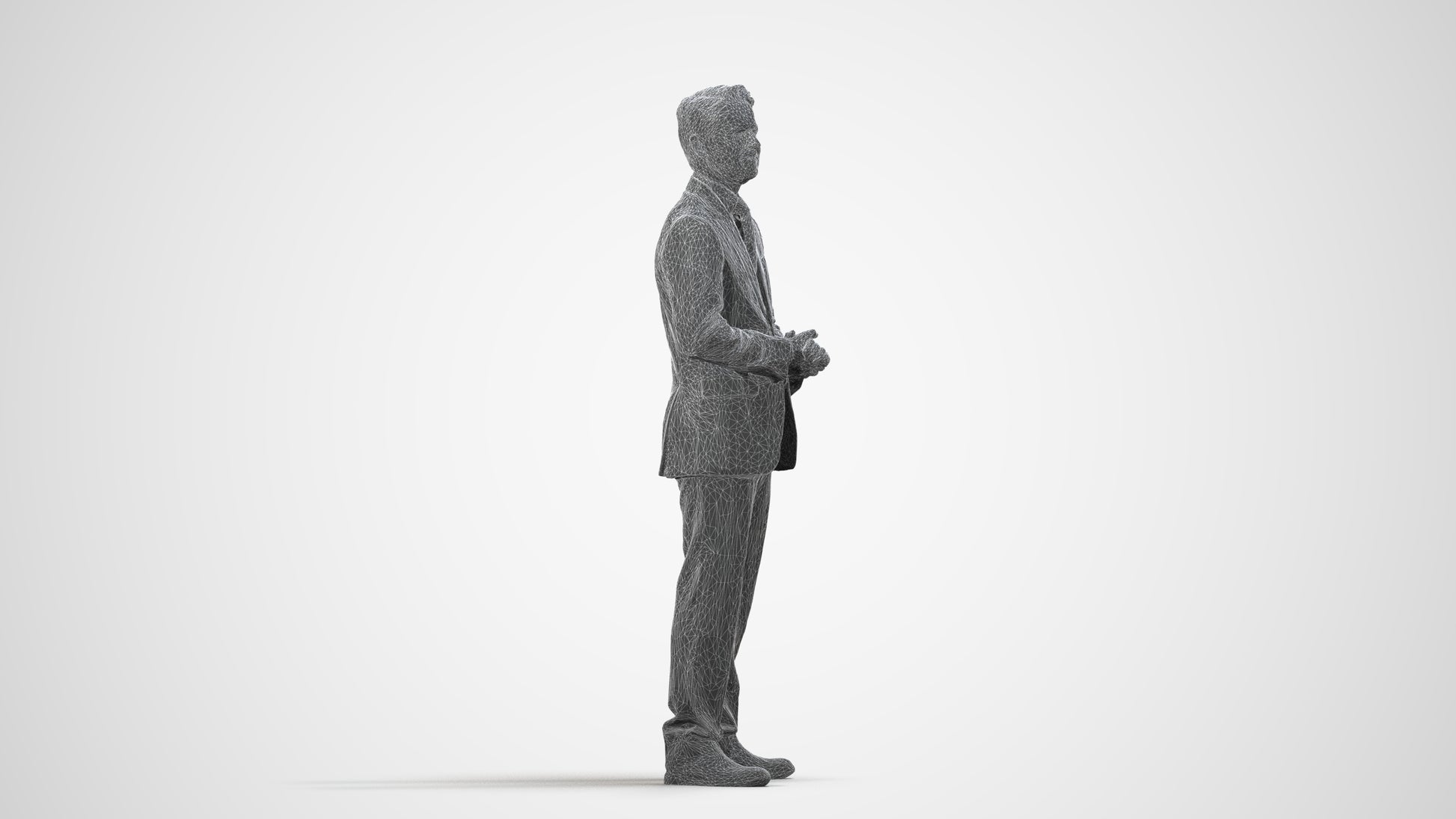 scanned 3D man business, photogrammetry people for Enscape and V-Ray, wireframe side view