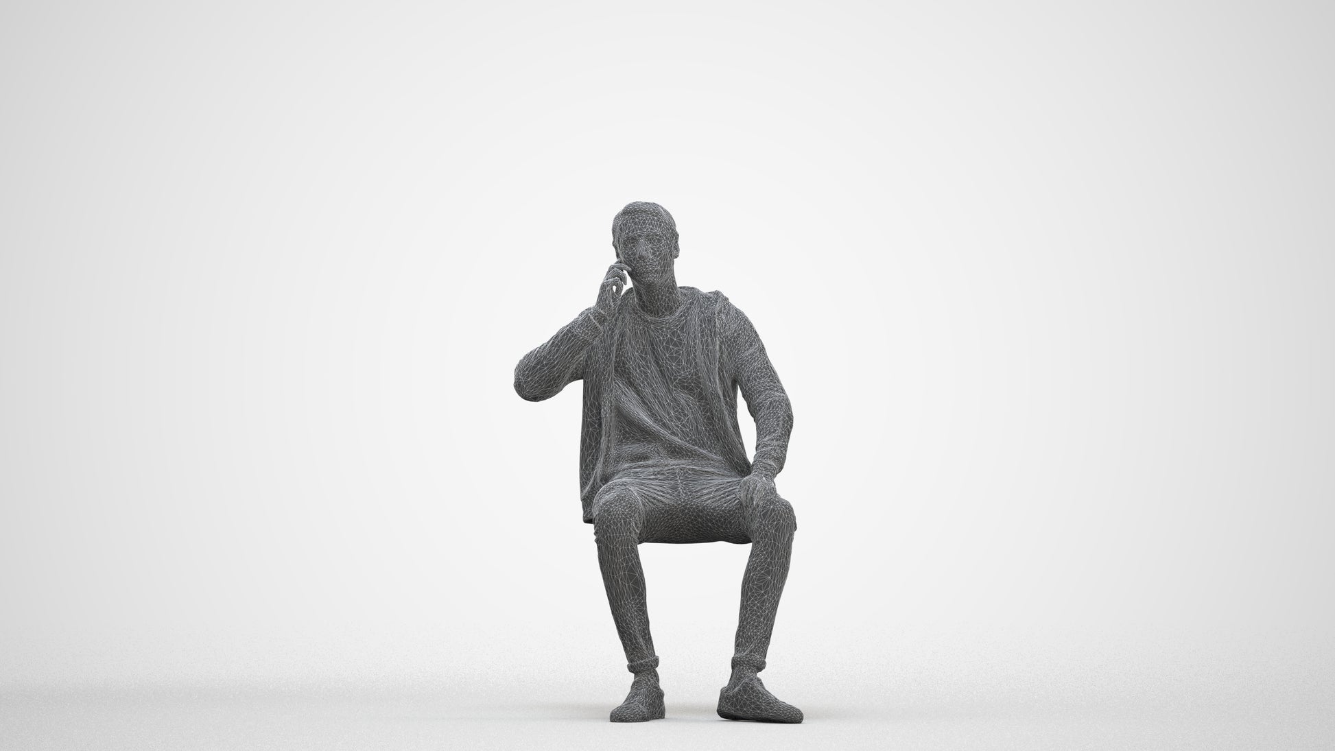 realistic 3D human man casual sitting, archviz people FBX OBJ for Blender, three-quarter front view render