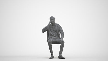 realistic 3D human man casual sitting, archviz people FBX OBJ for Blender, three-quarter front view render