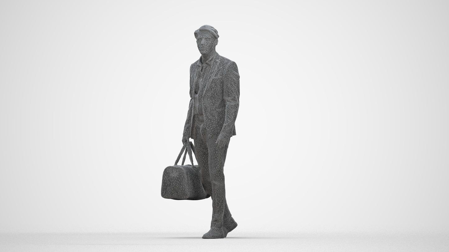 3D people model man business, scanned human for 3ds Max rendering, wireframe back view