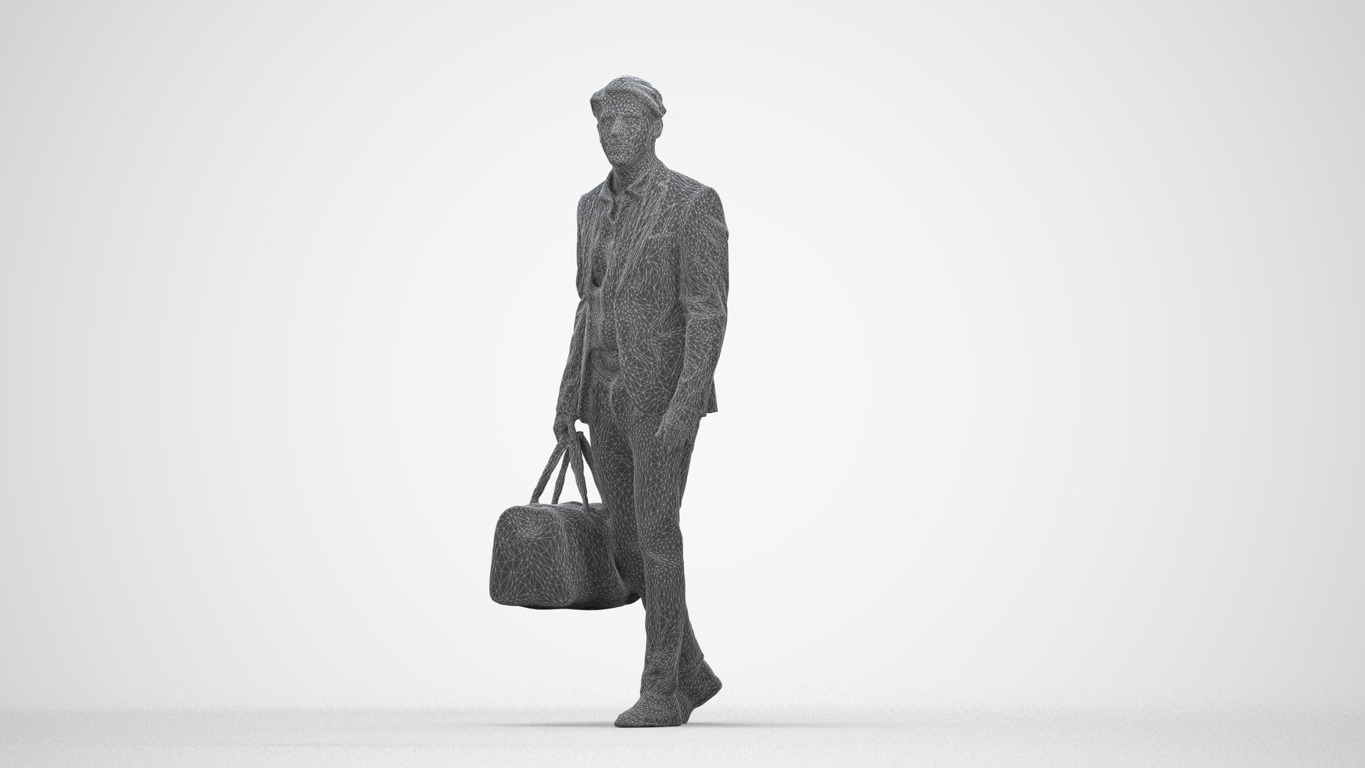 3D people model man business, scanned human for 3ds Max rendering, wireframe back view