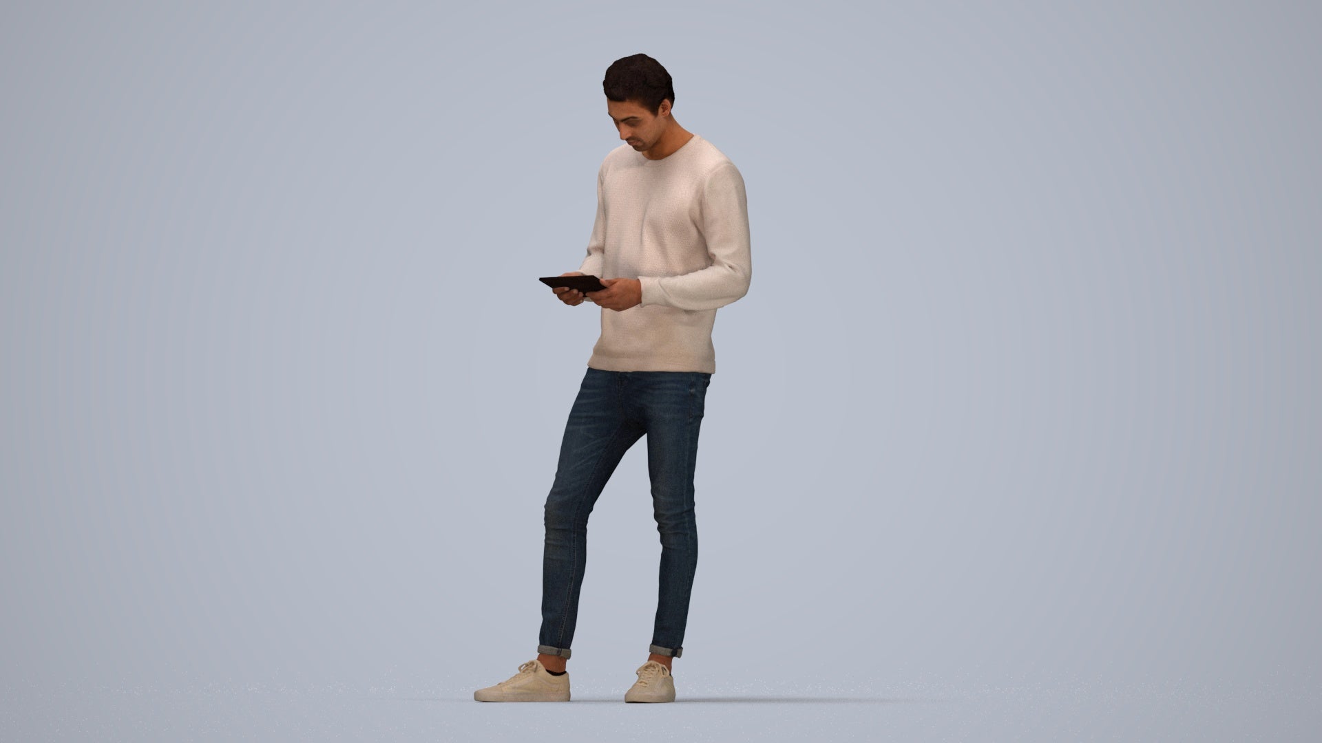 3D people model man casual standing, scanned human for 3ds Max rendering, top-down view render