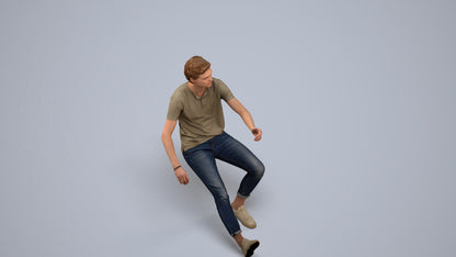 3D people model man casual sitting, scanned human for 3ds Max rendering, back view render