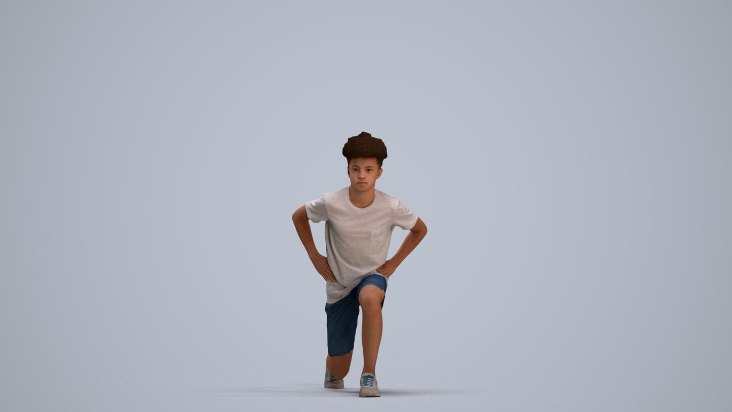 3D people model boy casual kids, scanned human for 3ds Max rendering, standing pose render