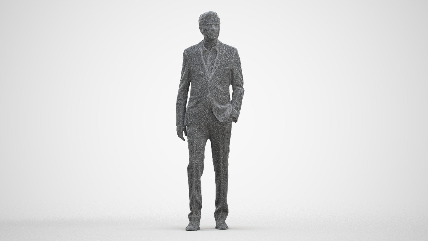 scanned 3D man business, photogrammetry people for Enscape and V-Ray, three-quarter front view render