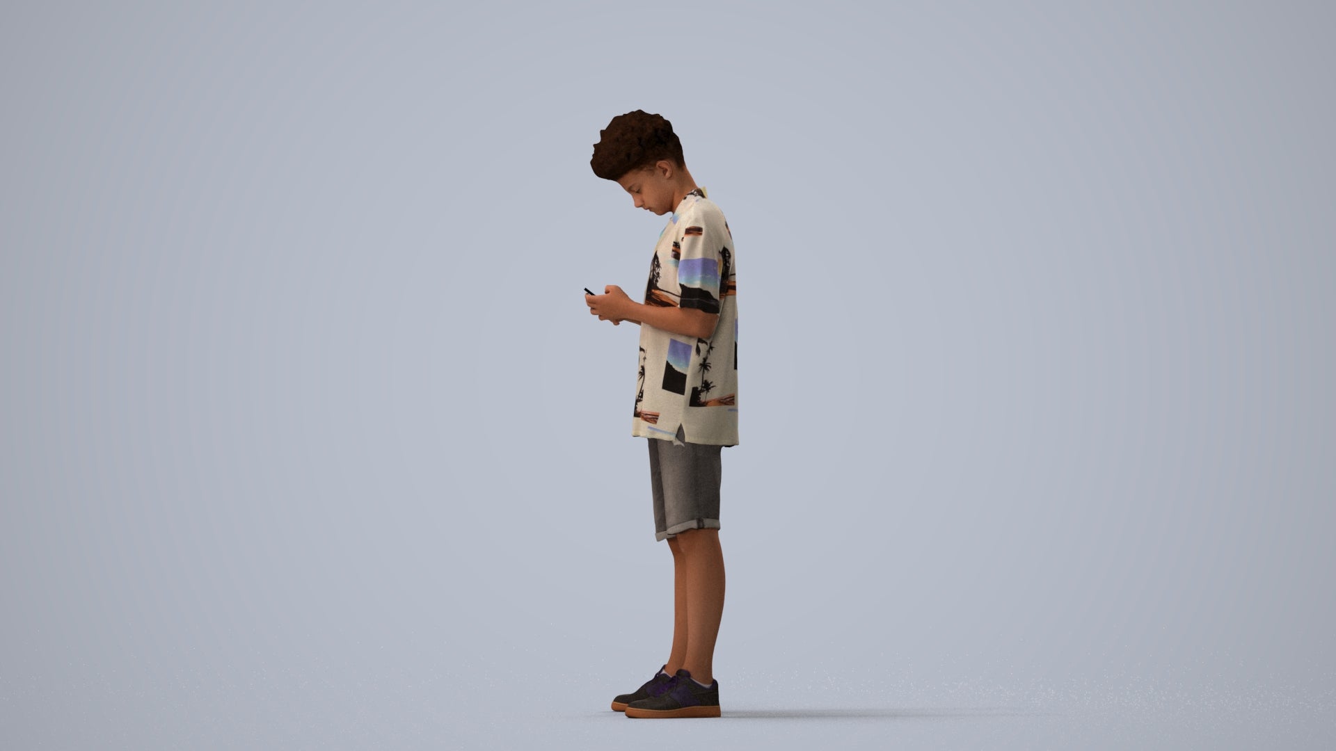 realistic 3D human boy casual kids, archviz people FBX OBJ for Blender, three-quarter view render