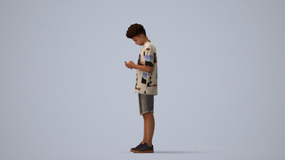 realistic 3D human boy casual kids, archviz people FBX OBJ for Blender, three-quarter view render