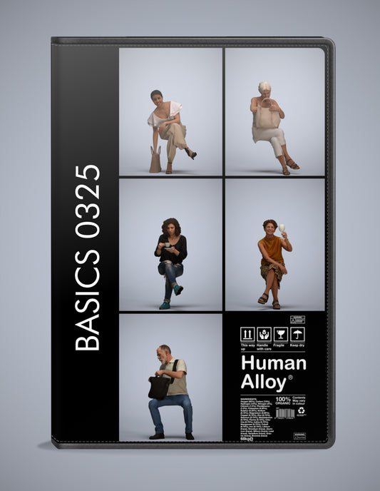 photogrammetry 3D people sitting collection, 5 realistic human models archviz FBX