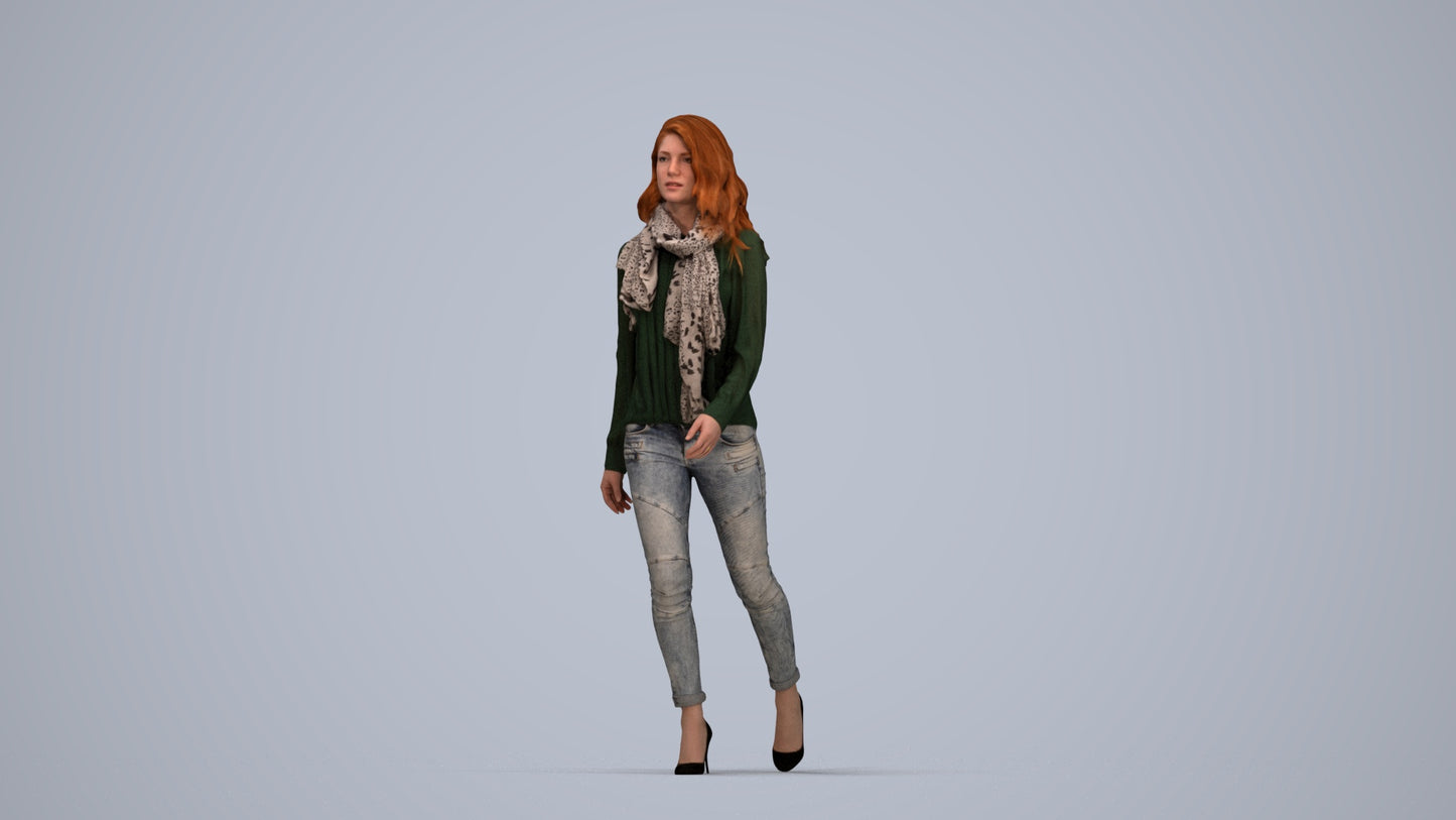 3D people model woman casual standing, scanned human for 3ds Max rendering, top-down view render