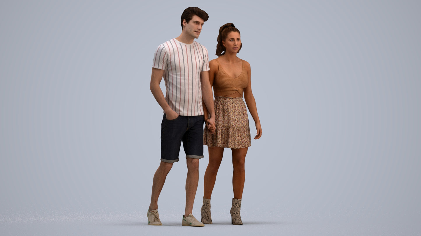 scanned 3D woman casual couple, photogrammetry people for Enscape and V-Ray, standing pose render