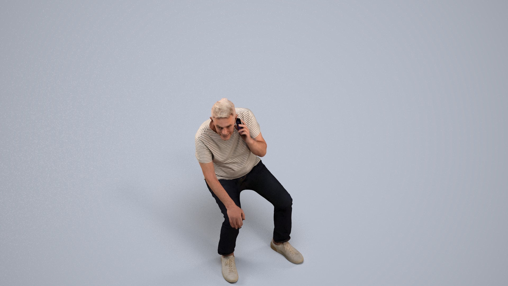 realistic 3D human senior man casual sitting, archviz people FBX OBJ for Blender, back view render