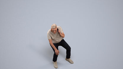 realistic 3D human senior man casual sitting, archviz people FBX OBJ for Blender, back view render
