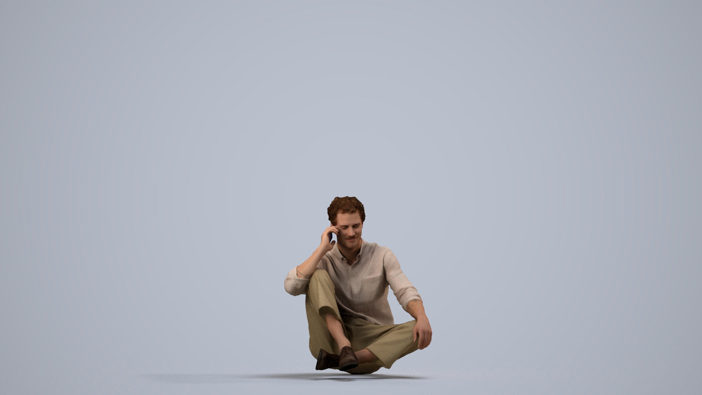 realistic 3D people man casual sitting, render-ready for V-Ray and Corona, FBX OBJ, side view render