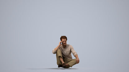 realistic 3D people man casual sitting, render-ready for V-Ray and Corona, FBX OBJ, side view render