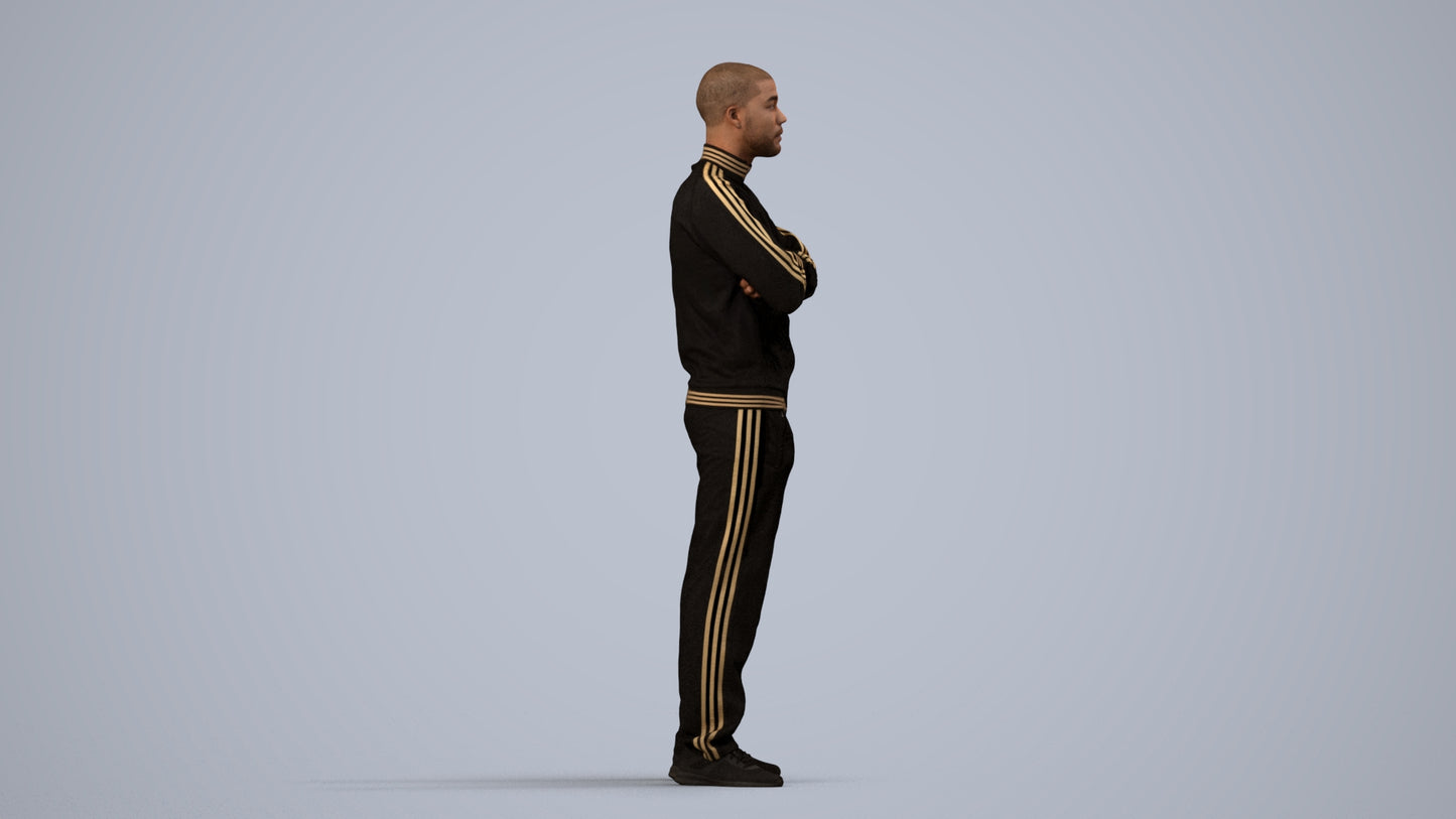 scanned 3D man standing, photogrammetry people for Enscape and V-Ray, side view render