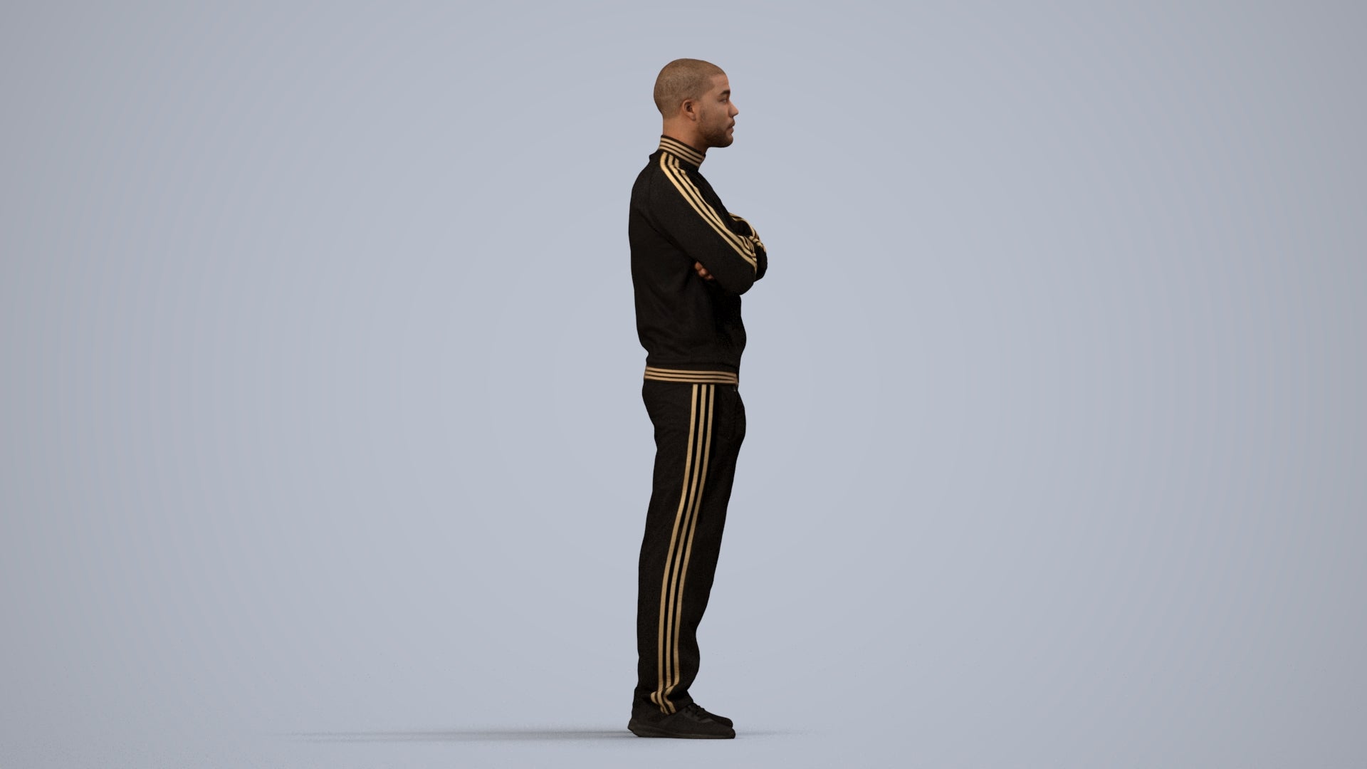 scanned 3D man standing, photogrammetry people for Enscape and V-Ray, side view render