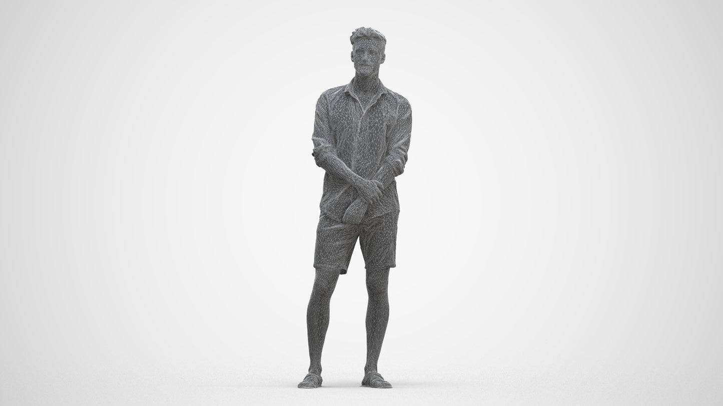 3D scanned man standing casual, photorealistic archviz people for Enscape and SketchUp, three-quarter front view render