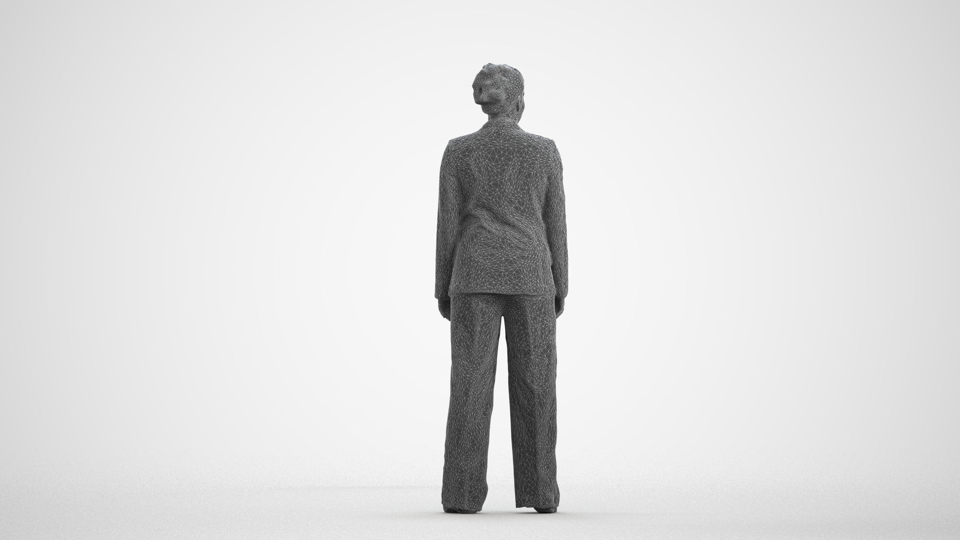3D scanned woman standing business, photorealistic archviz people for Enscape and SketchUp, wireframe front view