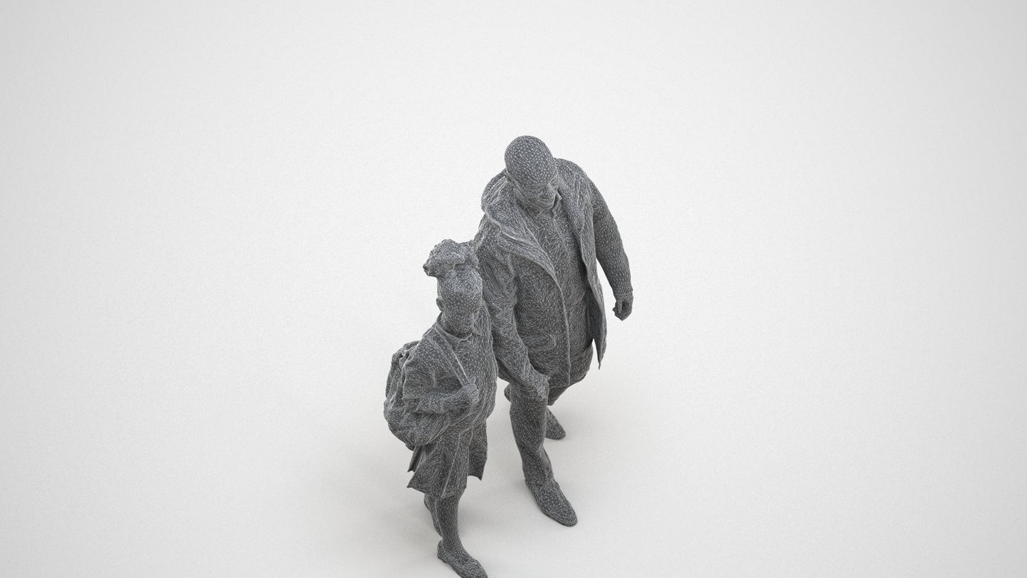 realistic 3D human girl kids, archviz people FBX OBJ for Blender, wireframe three-quarter view