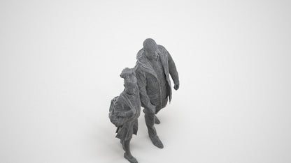 realistic 3D human girl kids, archviz people FBX OBJ for Blender, wireframe three-quarter view