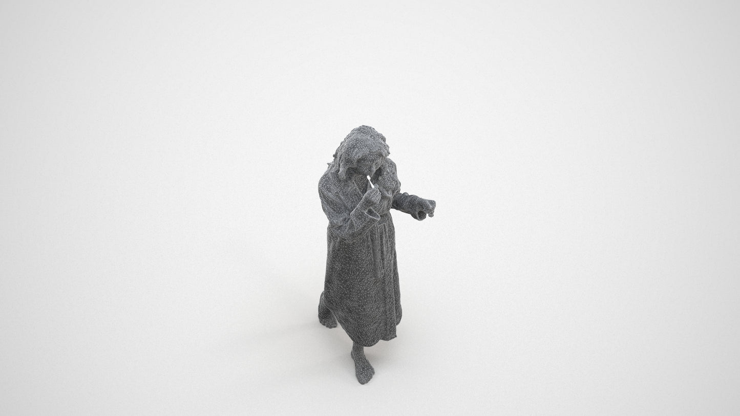 realistic 3D woman casual bathroom, scanned archviz people for Blender and 3ds Max, wireframe three-quarter view