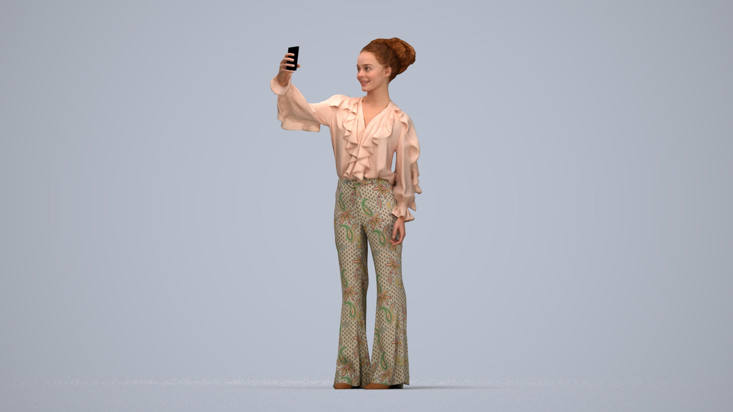photogrammetry 3D woman casual standing, realistic human model archviz FBX, top-down view render