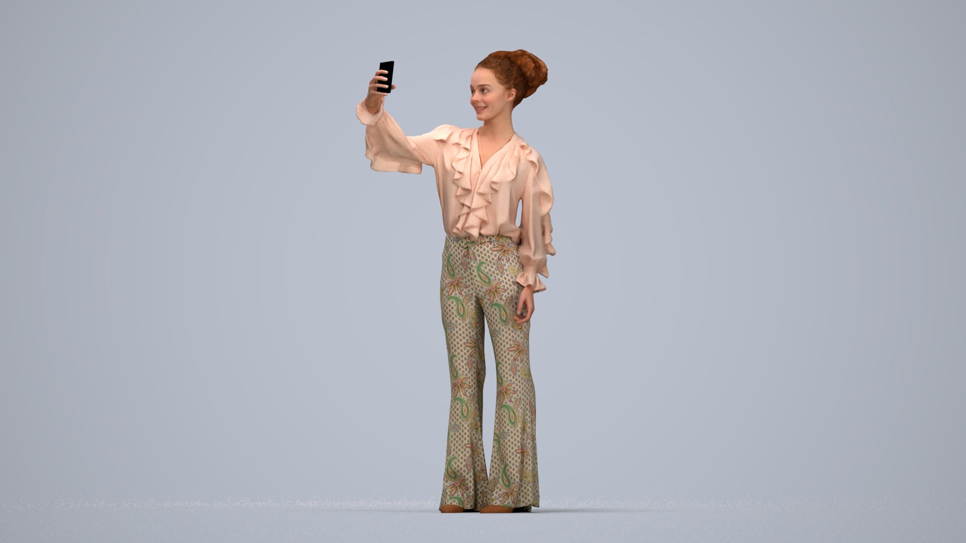 photogrammetry 3D woman casual standing, realistic human model archviz FBX, top-down view render
