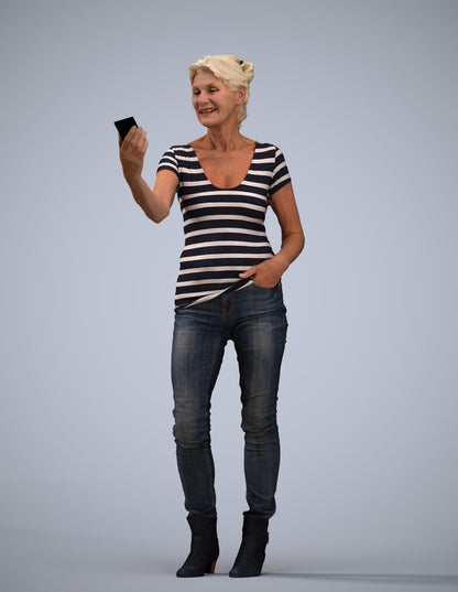 realistic 3D people senior woman casual standing, render-ready for V-Ray and Corona, FBX OBJ