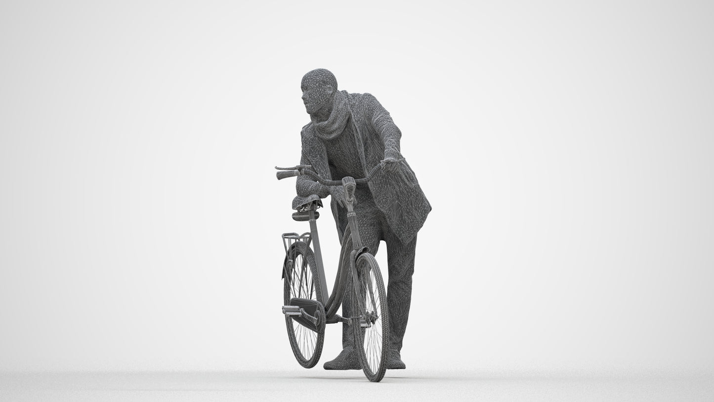 photogrammetry 3D man casual cycling, realistic human model archviz FBX, wireframe back view