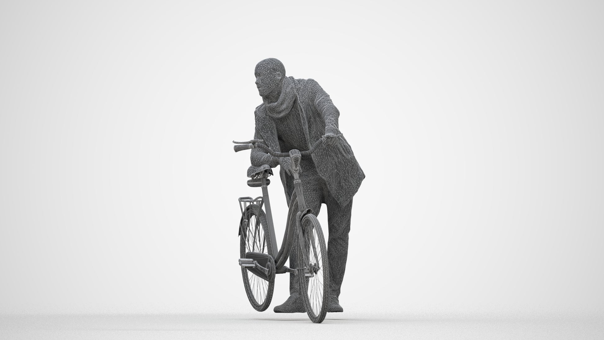 photogrammetry 3D man casual cycling, realistic human model archviz FBX, wireframe back view