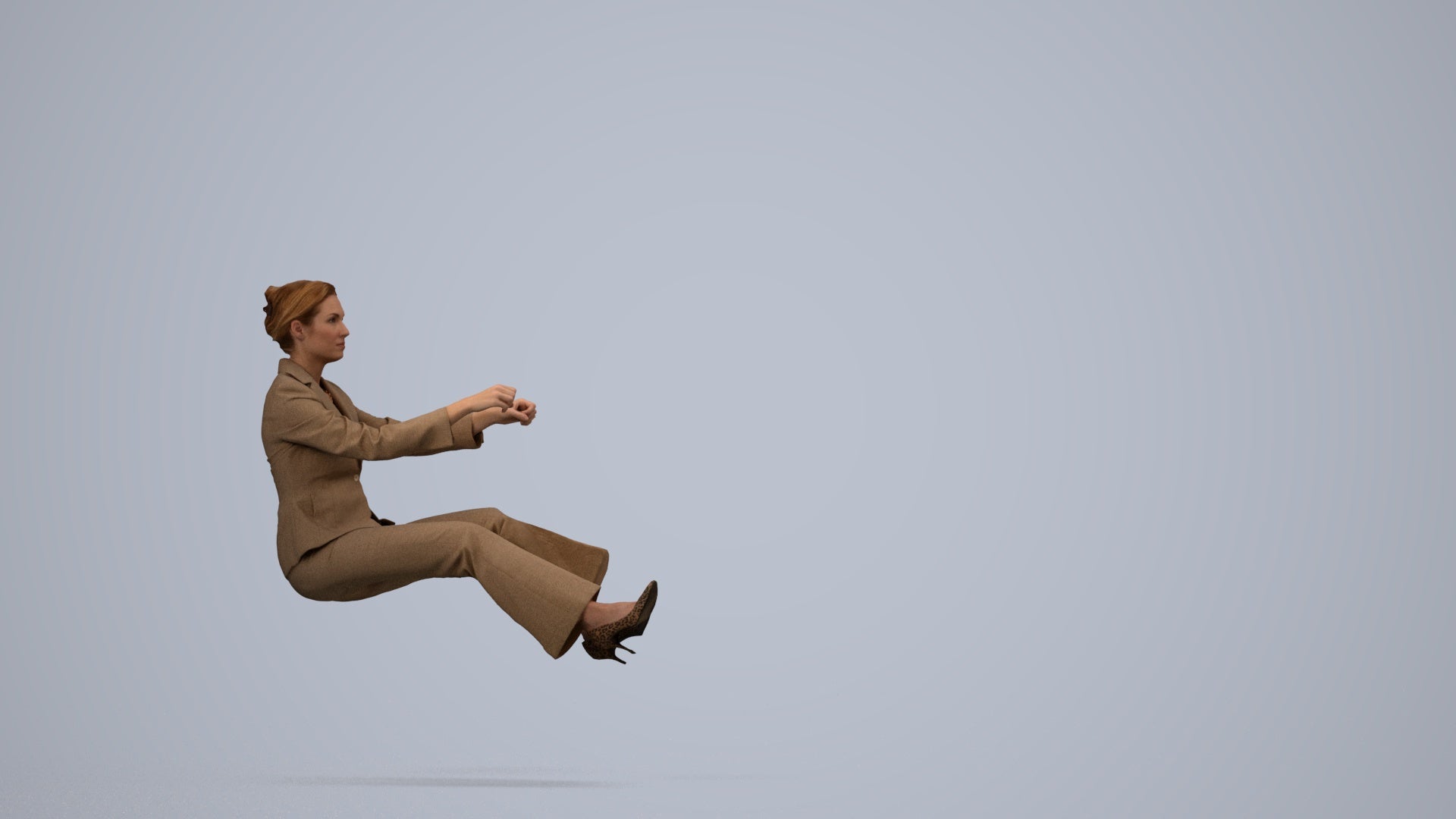3D scanned woman driving business, photorealistic archviz people for Enscape and SketchUp, side view render