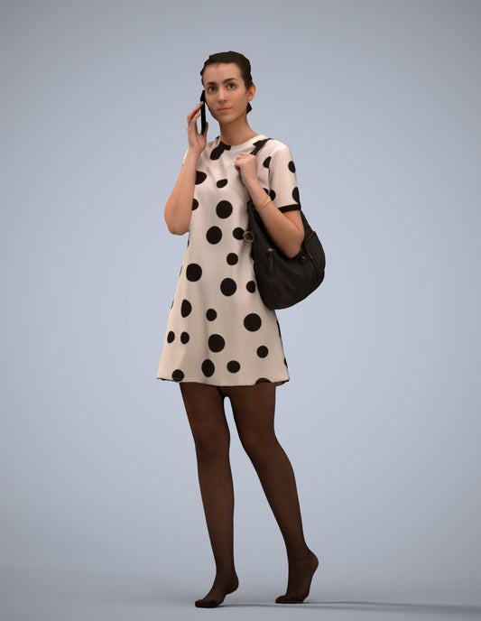 3D human model woman casual walking, photogrammetry scanned person for archviz