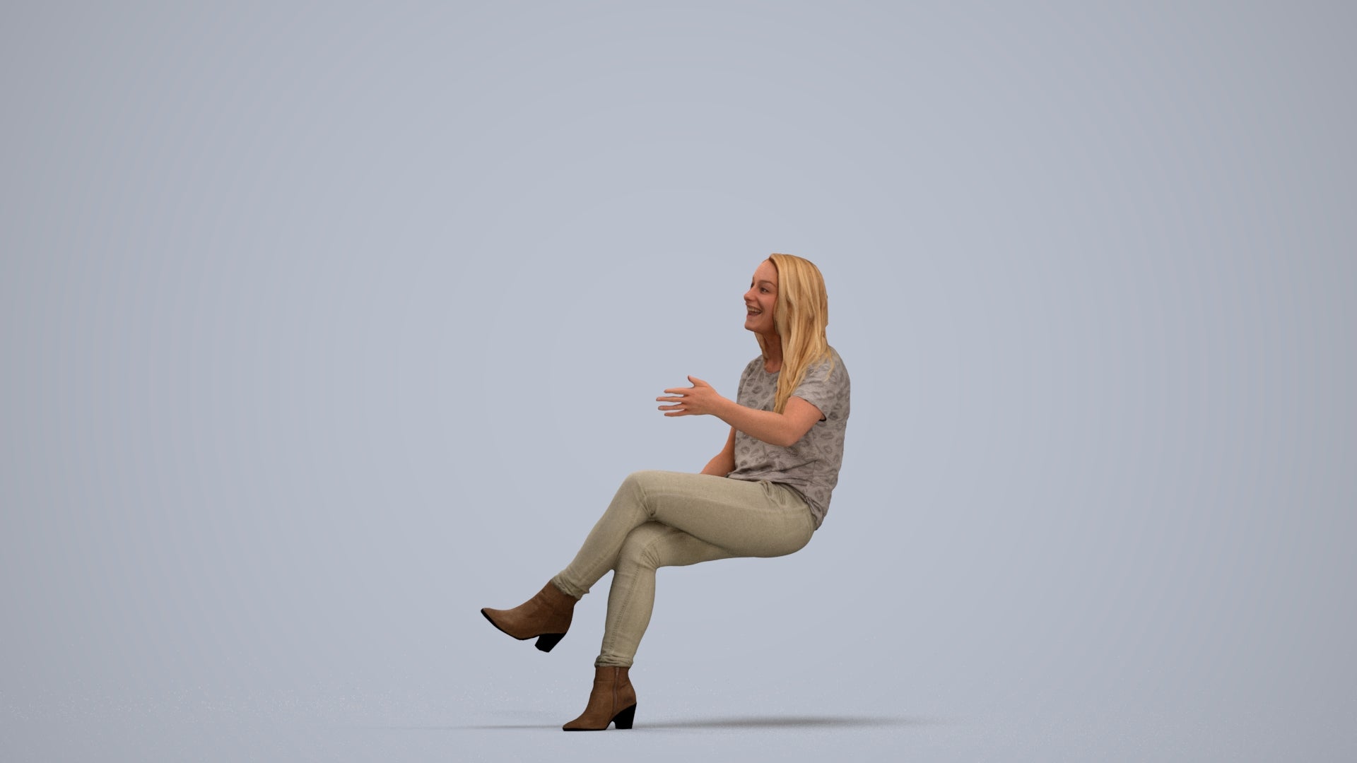 3D scanned woman sitting casual, photorealistic archviz people for Enscape and SketchUp, standing pose render