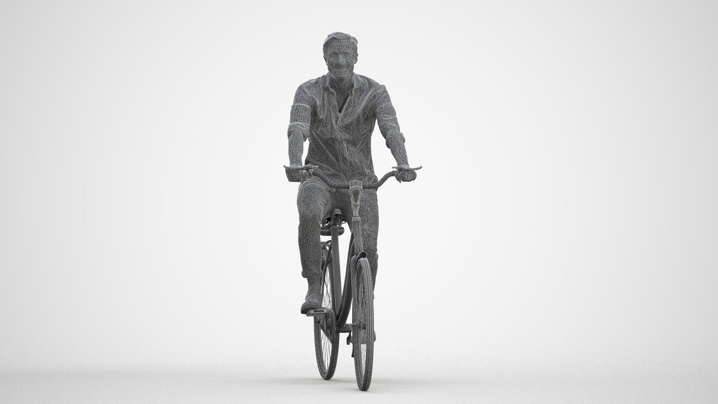 realistic 3D man casual cycling, scanned archviz people for Blender and 3ds Max, three-quarter front view render