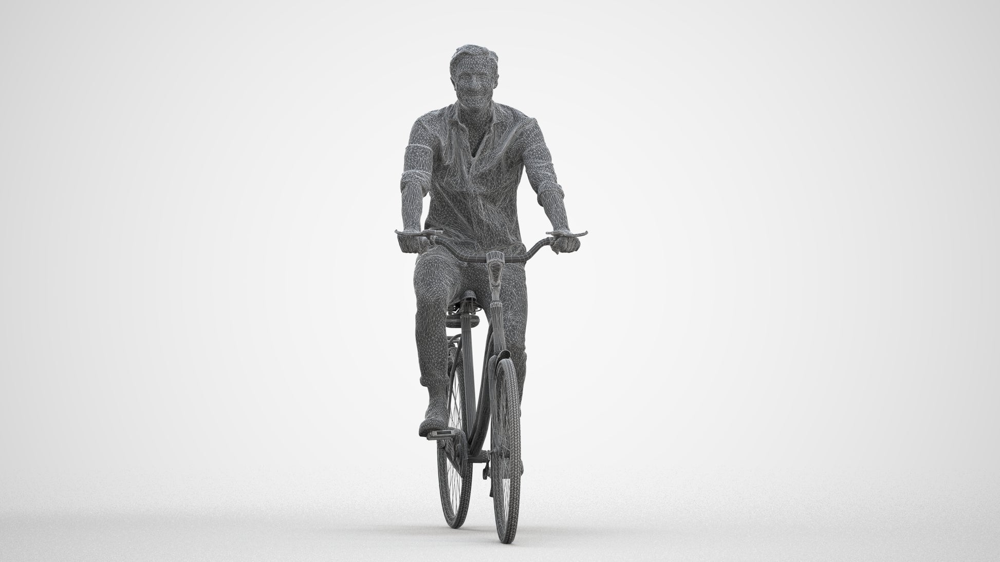 realistic 3D man casual cycling, scanned archviz people for Blender and 3ds Max, three-quarter front view render
