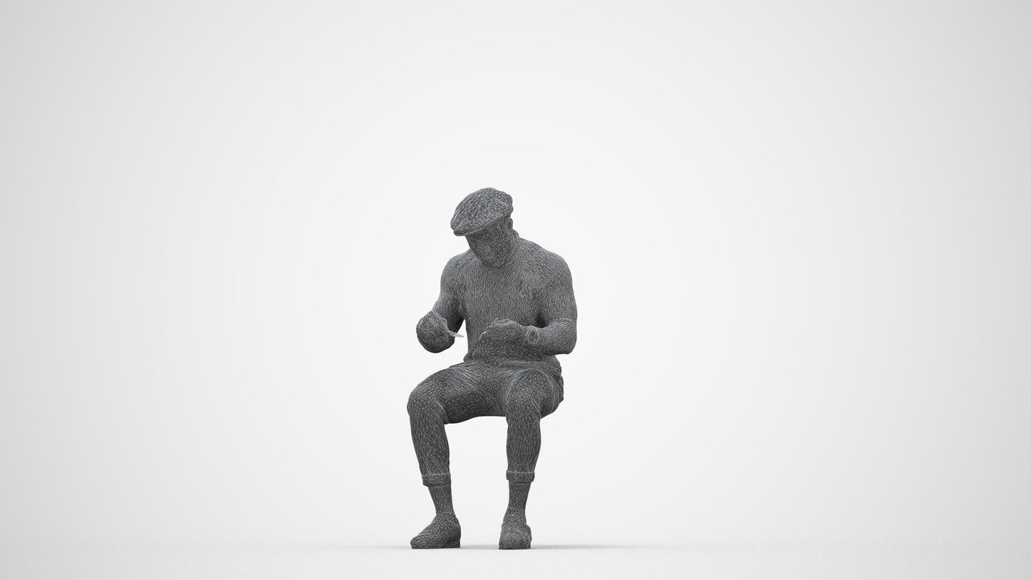 realistic 3D man casual sitting, scanned archviz people for Blender and 3ds Max, wireframe back view